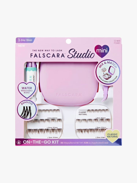 Kiss Falscara Studio Mini On-The-Go Kit Lash Extension Kit in branded component on a light gray background
